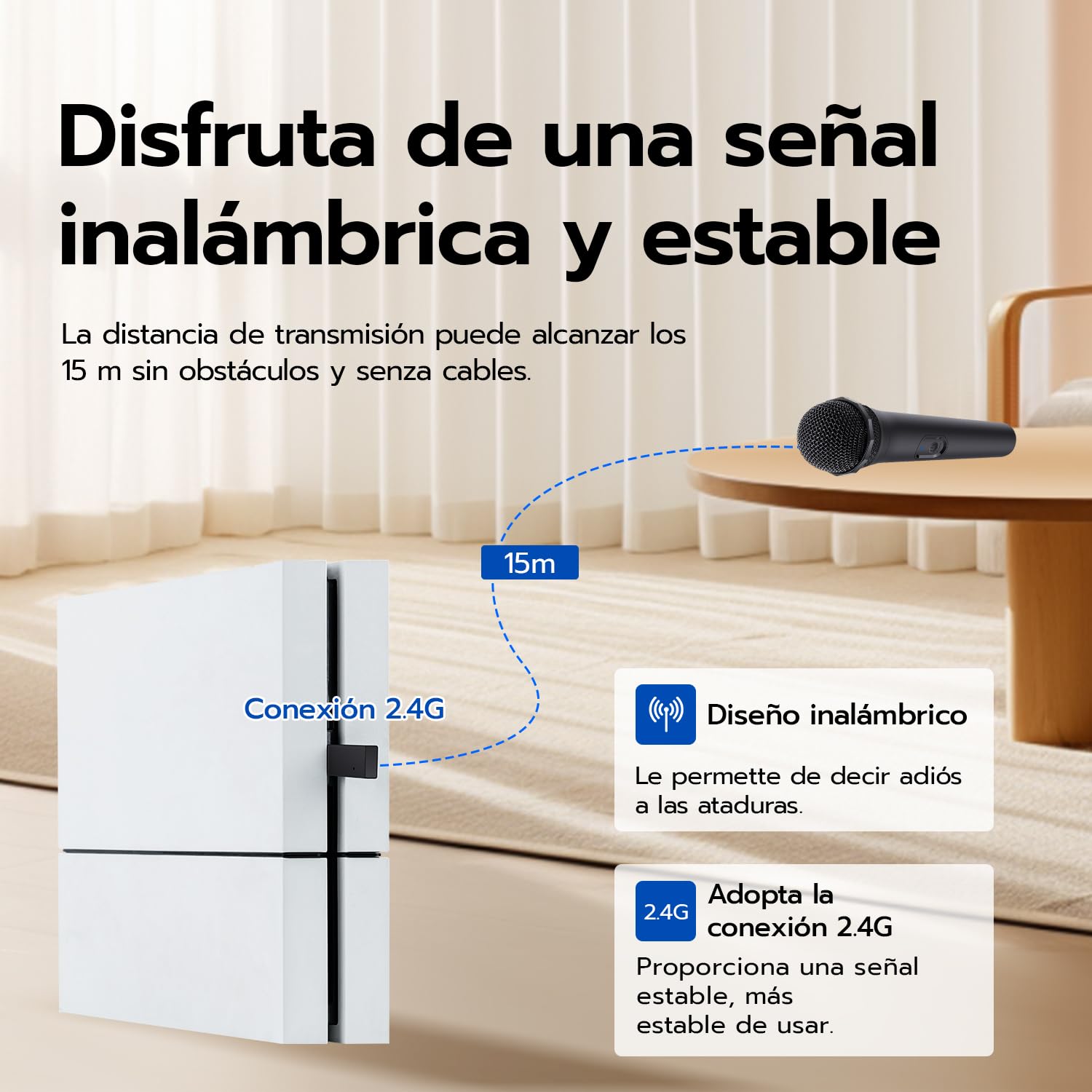 Mcbazel Micrófono inalámbrico para PS5/ PS4/Pro/ PS3/ PS2/ Xbox Series X|S/Xbox One X|S/Xbox One/ 360/Nintendo Switch/Switch OLED/Wii/WiiU/PC con Baja latencia 2 pièces