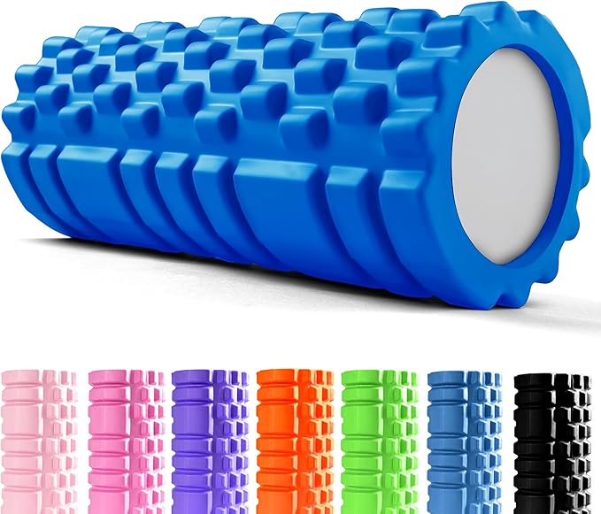 unycos - Foam Roller【Carico 130 kg】Rullo Massaggio Muscolare per Gambe, Schiena, Braccia, Trigger Point, Automassaggio, Yoga, Pilates, Physio, Fitness | Ultraleggero in EVA Dura 33x14 cm (Blu)