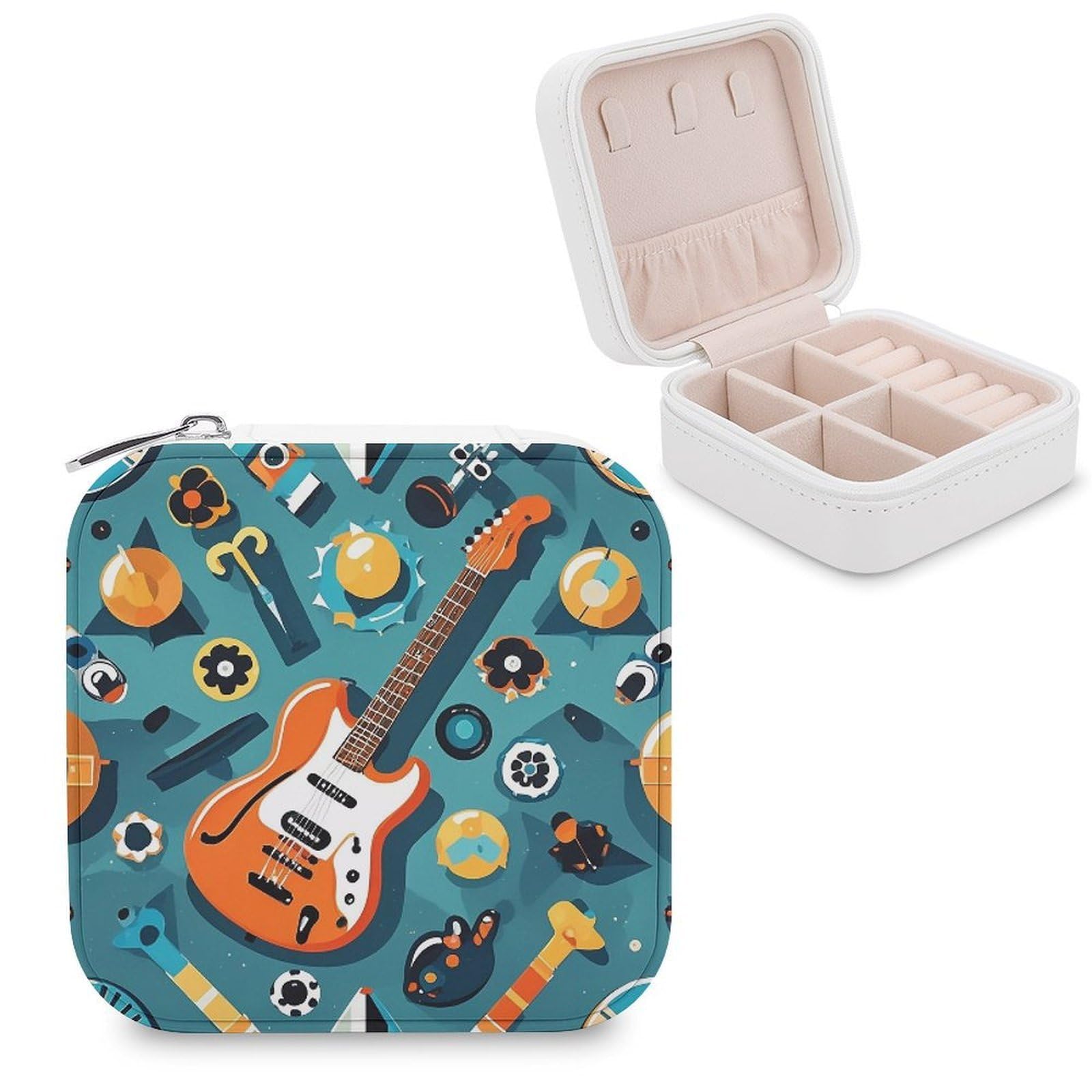 LZQPOEAS Rock Instrumental Patterns Jewelry Box Mini Jewelry Travel Case Trendy Stuff Ring Box Custom PU Leather Jewelry Boxes Portable Jewelry Case Earring Storage Organizer for Girls Women