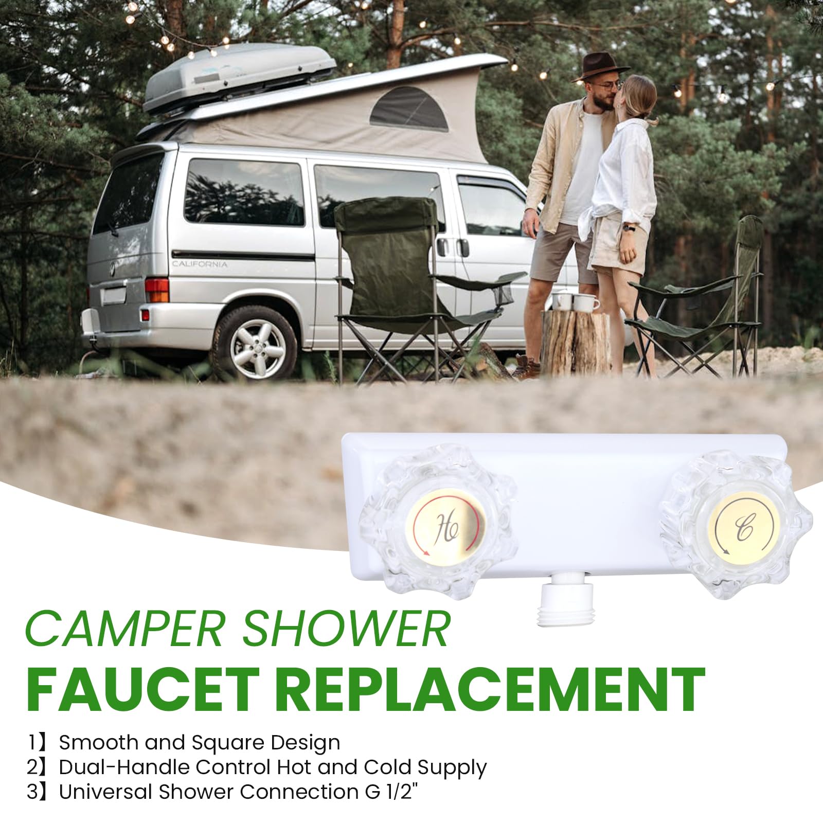 Camper Shower Faucet Diverter Dual Knob White RV Shower Faucet With Diverter - 4 Inch Center Dual Knobs For Camper Inside/Outside Showers Rv Shower Pan - View #12