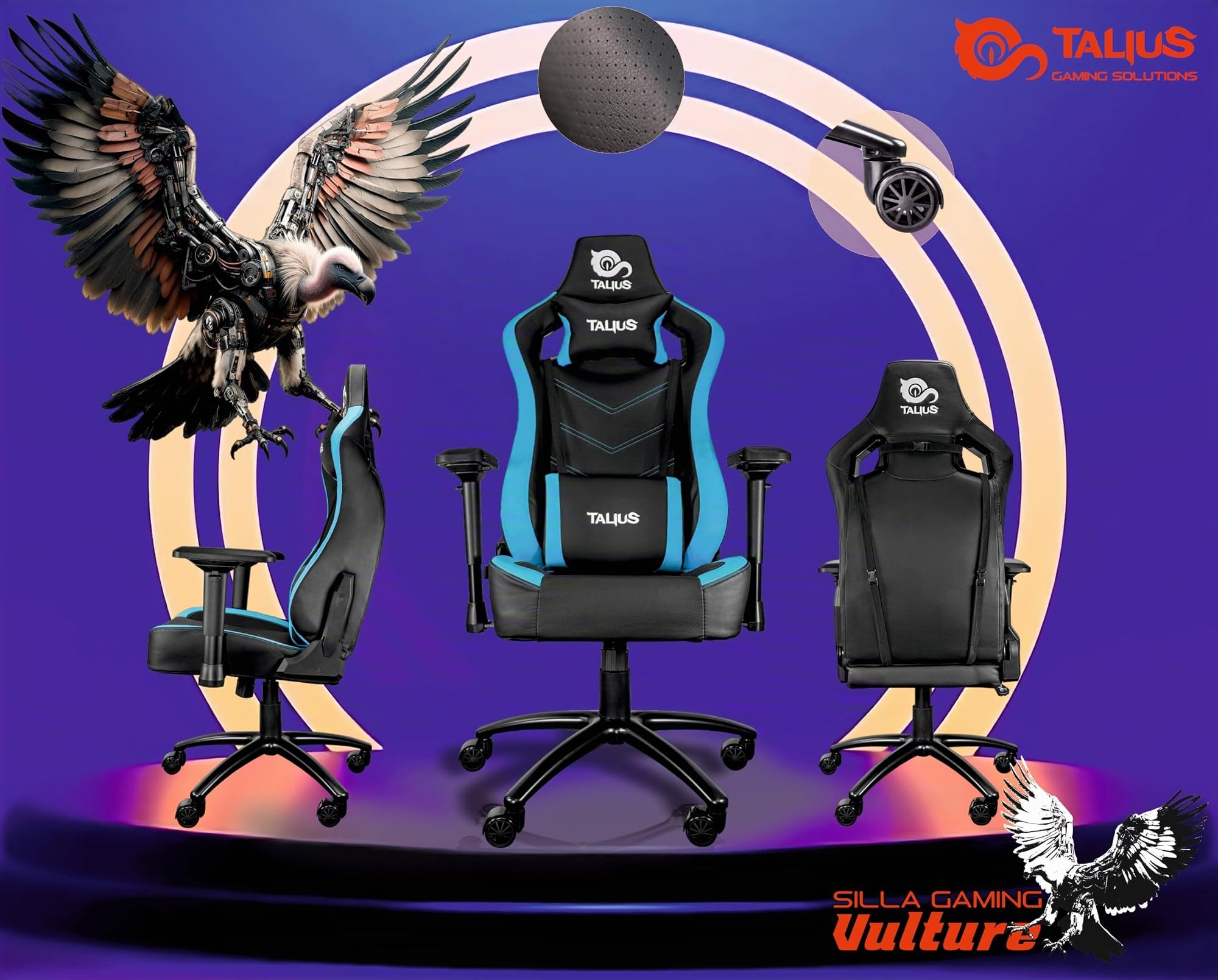 Talius Vulture Silla Gaming Profesional, Butterfly, Ergonómica, Reposabrazos 4D, Base Metal, Altura Ajustable Alto Respaldo Reclinable, Ruedas Nylon (Blue)