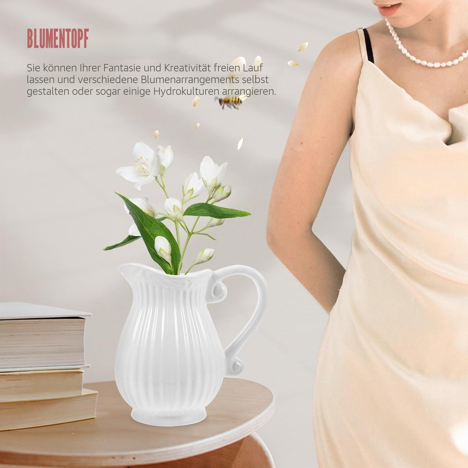 Amosfun Vase Mit Blumenkrügen Gießkanne Dekorative Blumenvase Dekorative Vasen Für Luxuszimmer Rustikale Blumenvase Milchkännchenvase Alte Vase Französisch Keramik Weiß Blumenarrangement