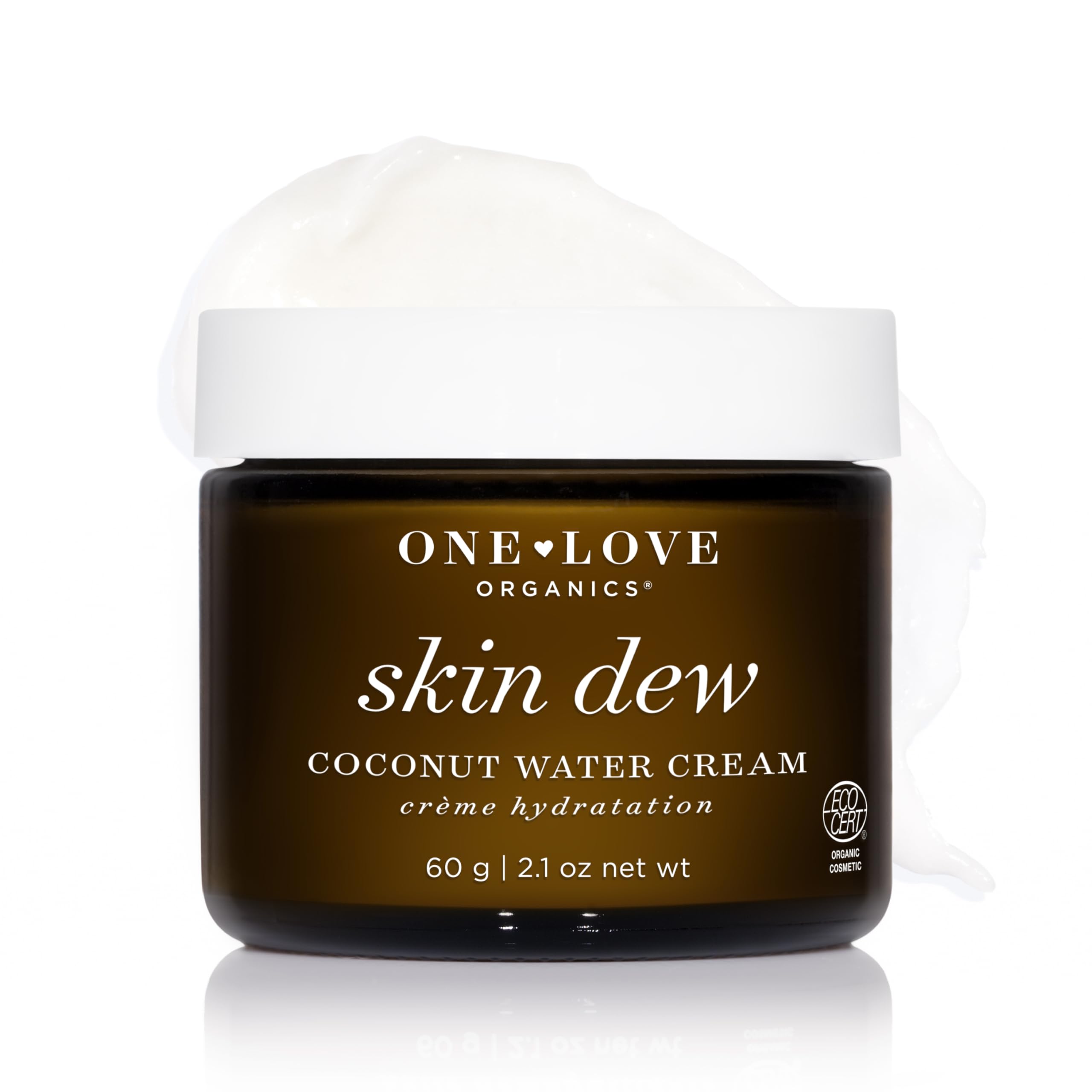 One Love Organics Skin Dew Coconut Water Cream – Lightweight Certified Organic & Cruelty Free Face Moisturizer for Hydrated, Dewy Skin, Fragrance-Free & Vegan 2.1 oz