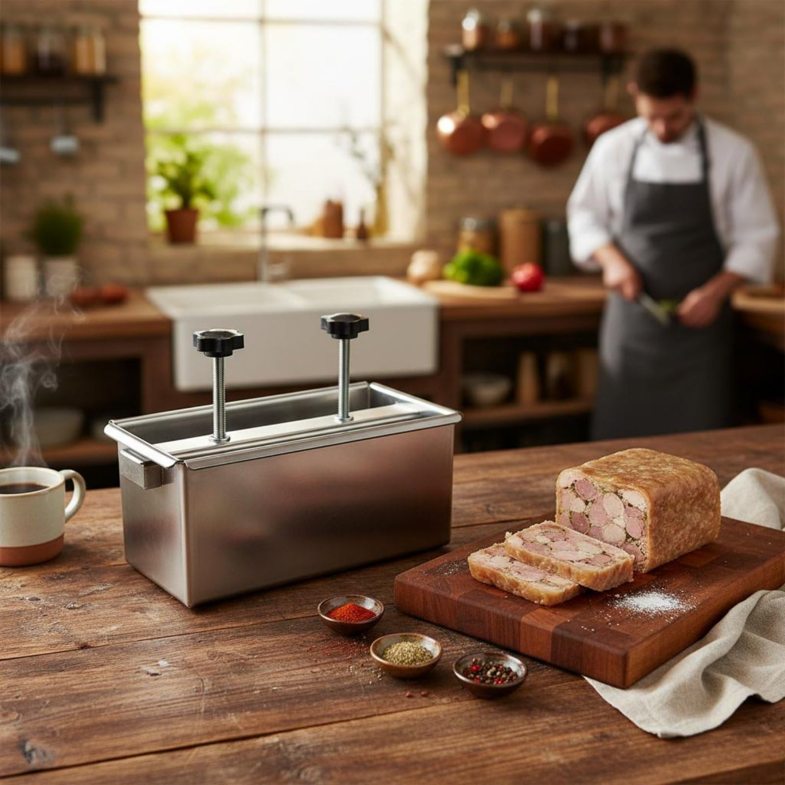 Prensadora para Carne de Acero Inoxidable Molde de Acero Inoxidable para Carne Antiadherente para Cocineros Caseros, 1KG, Apertura Lateral