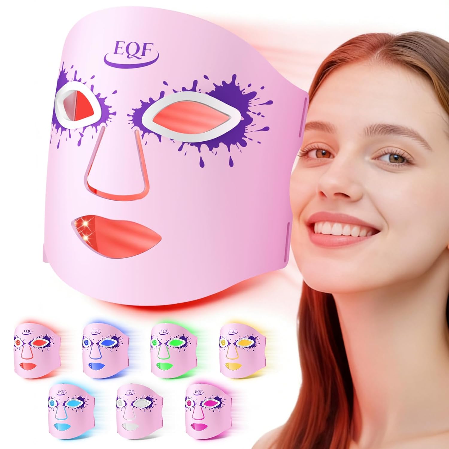 Led Face Mask Light Therapy, 7-1 Colors LED Light Therapy Mask for Face, Red (630nm) & Near Infrared (830nm) Photon Skin Care, Rechargeable LED Mask for Wrinkles at Home (Pink)
