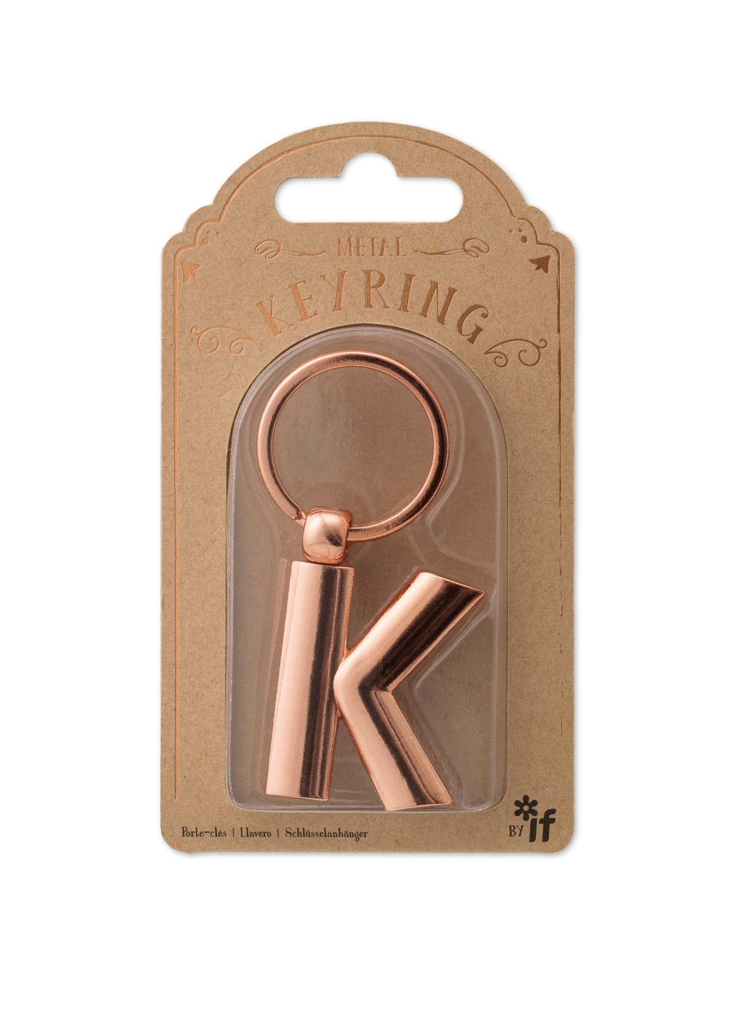 IF Metal Letter Keyring Personalised Alphabet Letters - Rose Gold - K