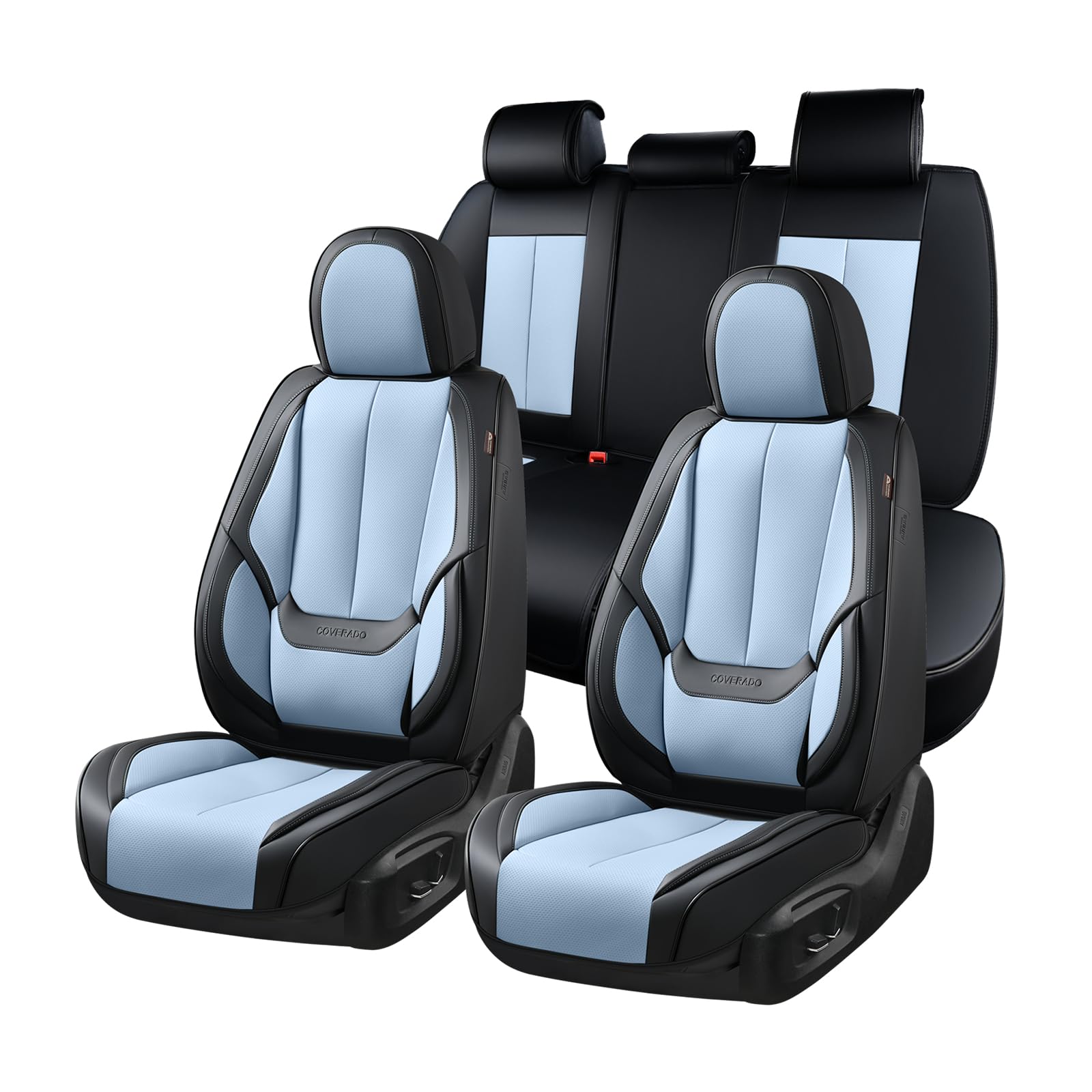 Coverado Seat Covers, Car Seat Covers Full Set, Leather Seat Covers for Cars, Car Seat Protector, Black Car Seat Covers Front Seats and Back Seats Universal Fit for Most Cars Lightblue