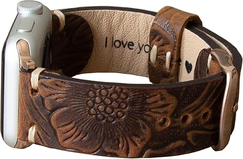 Leather Watch Band Womens Personalized Name Compatible with Apple Watch 40mm 41mm 38mm 42mm 44mm 45mm 49mm Custom Gift Distressed Brown Western