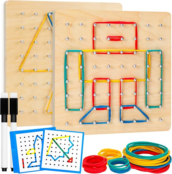 2Pack Wooden Geoboard,Montessori Toy,Graphical Mathematical Education Toy for Ki