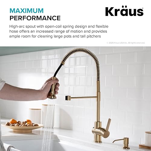 Miniatura 4 de Kraus KPF-1690BG Britt - Grifo de cocina comercial con cabezal rociador de doble función en acabado all-Brite, oro cepillado