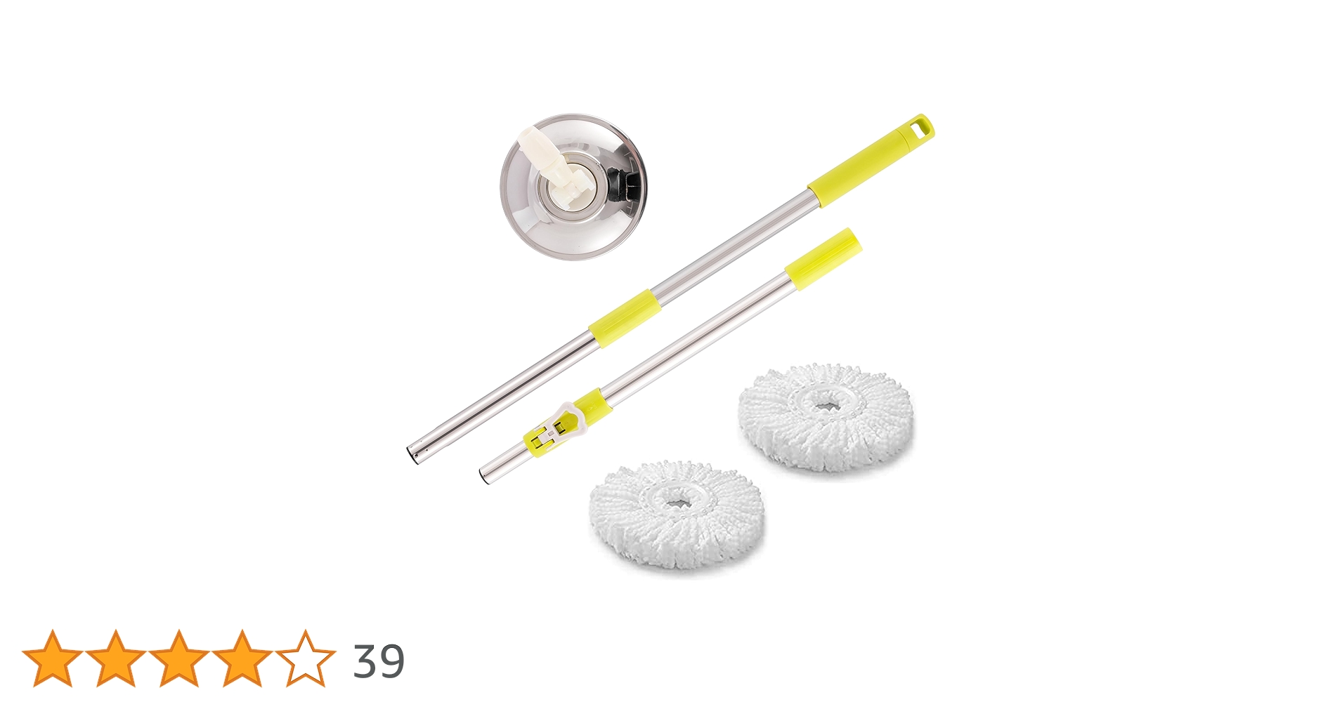 ARSUK Spin Mop Head Base Handle With 2 Microfibers Head Refills U2013 Stainless Steel Mops Stick/Rod/Pole Replacement For 360° Spin Buckets Systems, Universal Mop Handle For Floor Cleaning