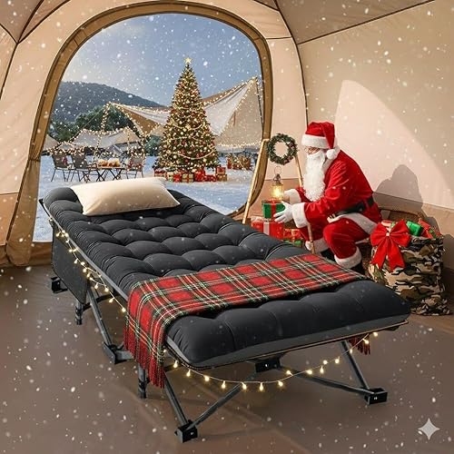 Miniatura 3 de Slsy Catre de camping plegable XXL de gran tamaño para adultos con almohadilla, catres de dormir portátiles acolchados, cama de campamento con bolsa