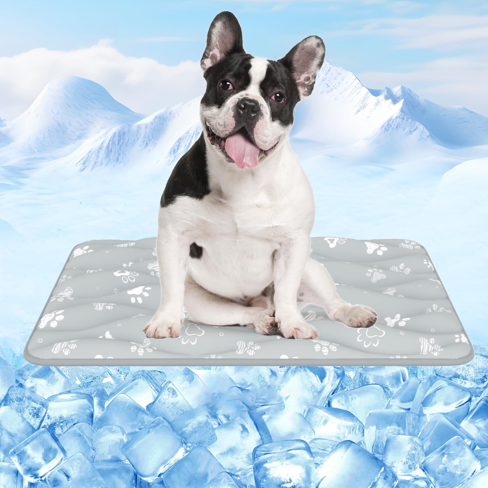 Rywell 【Moisture-Absorbent】 Dog Cooling Mat 50x75cm, Quick Dry Arc-Chill Cooling Mat for Dogs, Color-Changing Fabric,Washable Waterproof Non-Slip Dog Cooling Pad for Kennel/Floor/Sofa/Courtyard, Grey