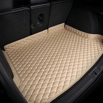 Car Trunk Mat for Kia Mohave 2008-2013, Custom Cargo Mat Waterproof Anti-Slip All Weather Protection Leather Material Car Boot Liner,Beige