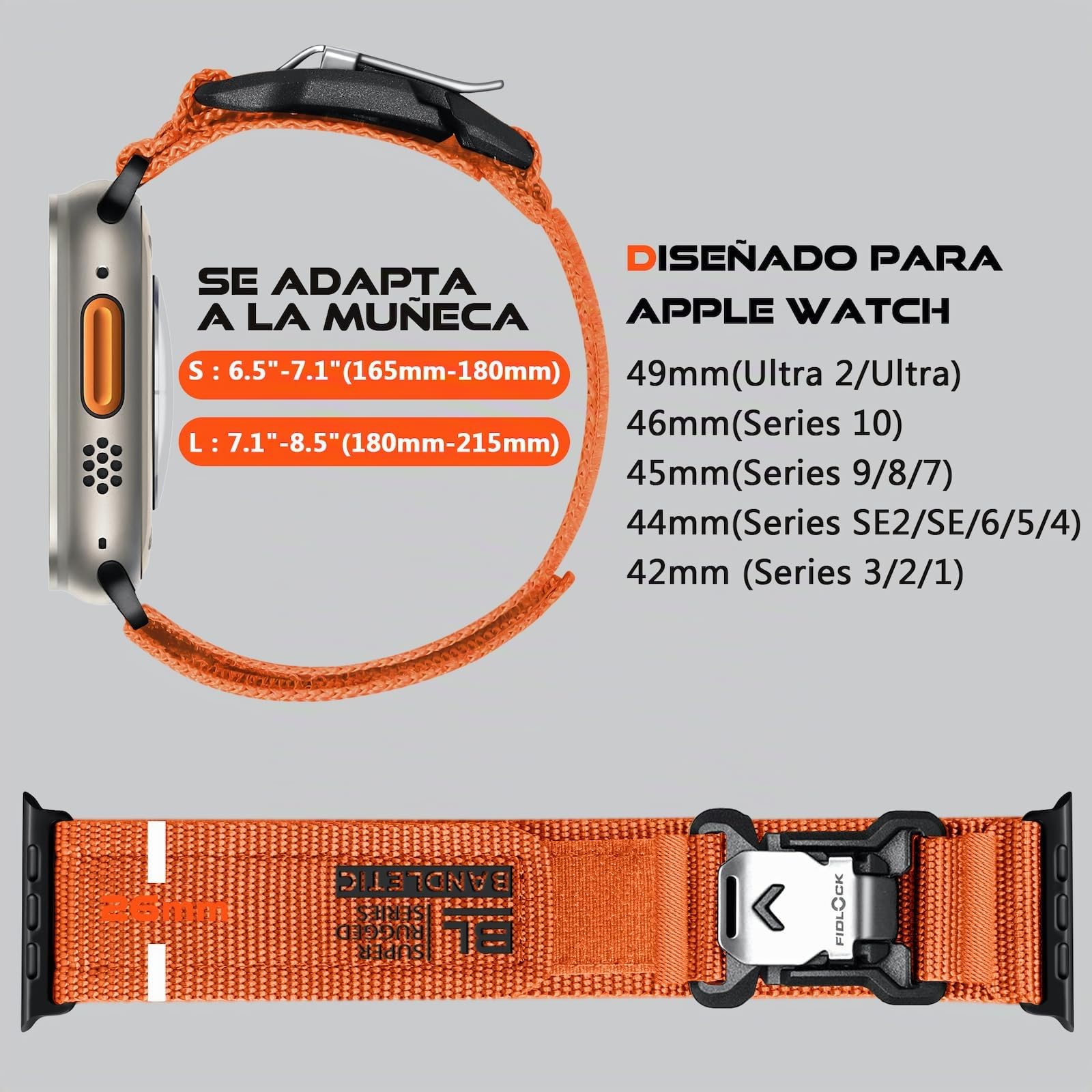 Bandletic Correa de Nailon Compatible con Apple Watch Ultra 2/Ultra 3