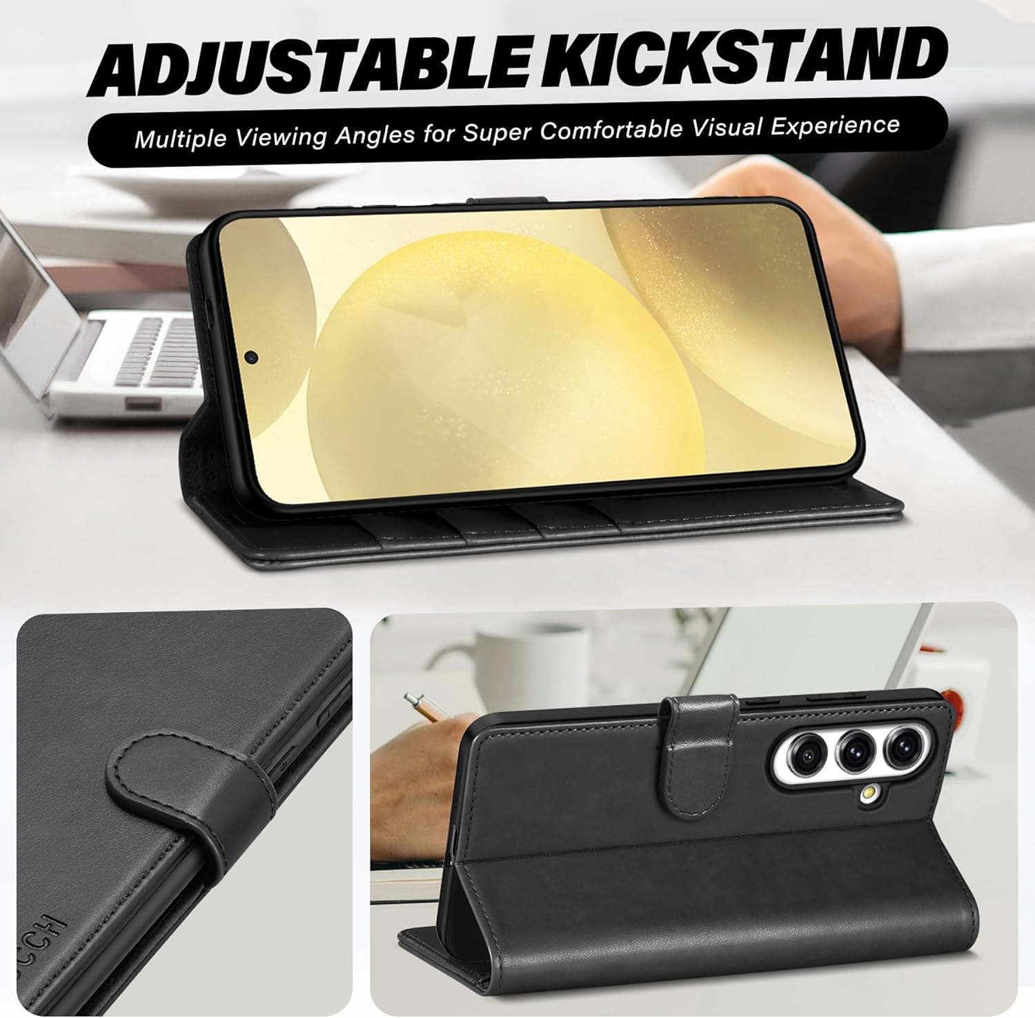 TUCCH Case Wallet for Galaxy S25 Plus 5G, Kickstand [RFID Blocking] Card Holder, Folio Magnetic PU Leather [TPU Shockproof Interior Case] Protective Folio Cover Compatible with Galaxy S25 Plus, Black - Image 5