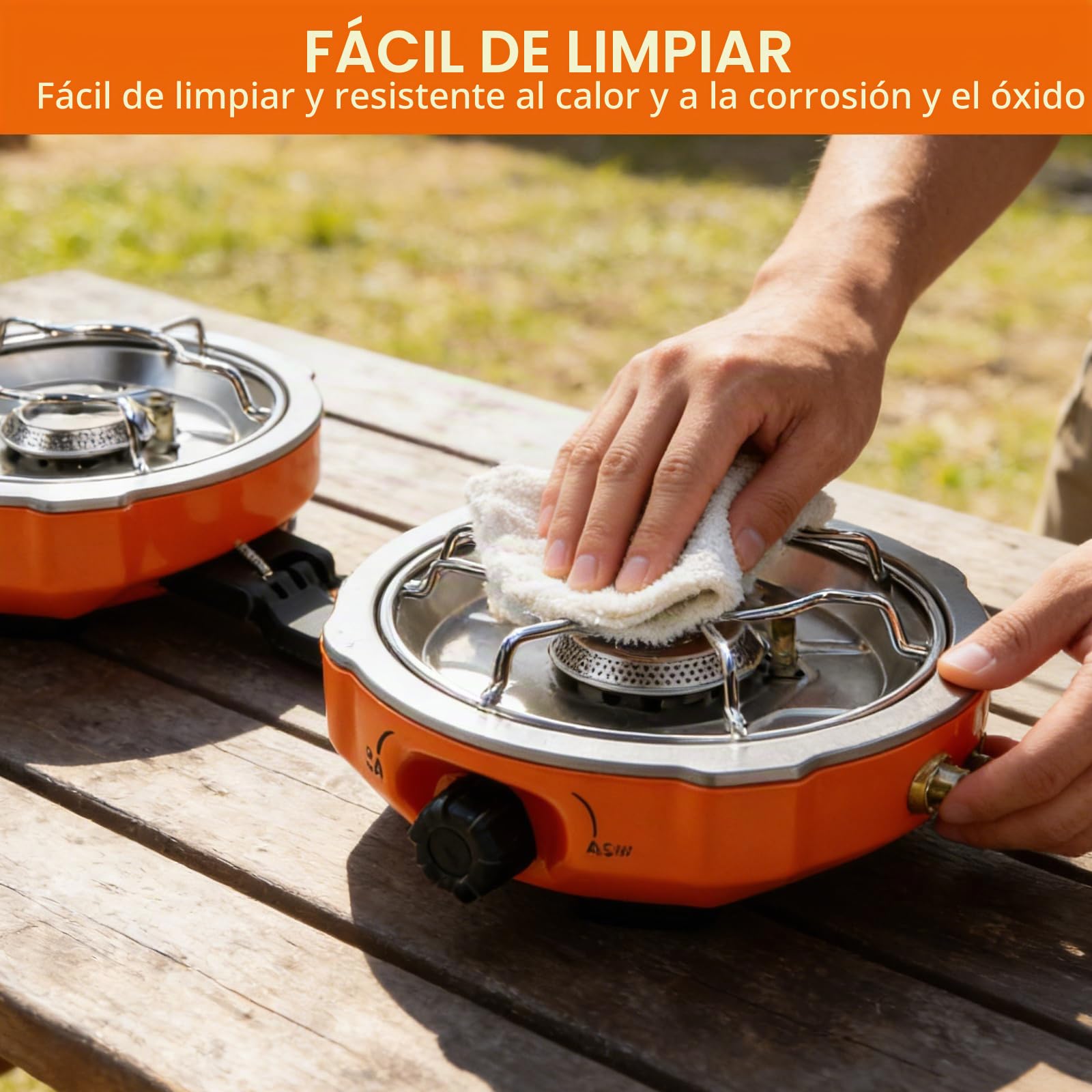 Hornillo de Camping de 2 Fuegos, Plegable y Portátil Cocina de Gas con Quemador Ajustable e Encendido Piezoeléctrico para Acampadas, Senderismo y Emergencias,Incluye Bolsa de Transporte y Parabrisas