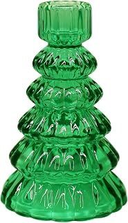 Christmas Tree Taper Glass Candlestick Holders Tealight Candle Holders for Table Centerpieces, Wedding Decor and Dinner Party(Green)