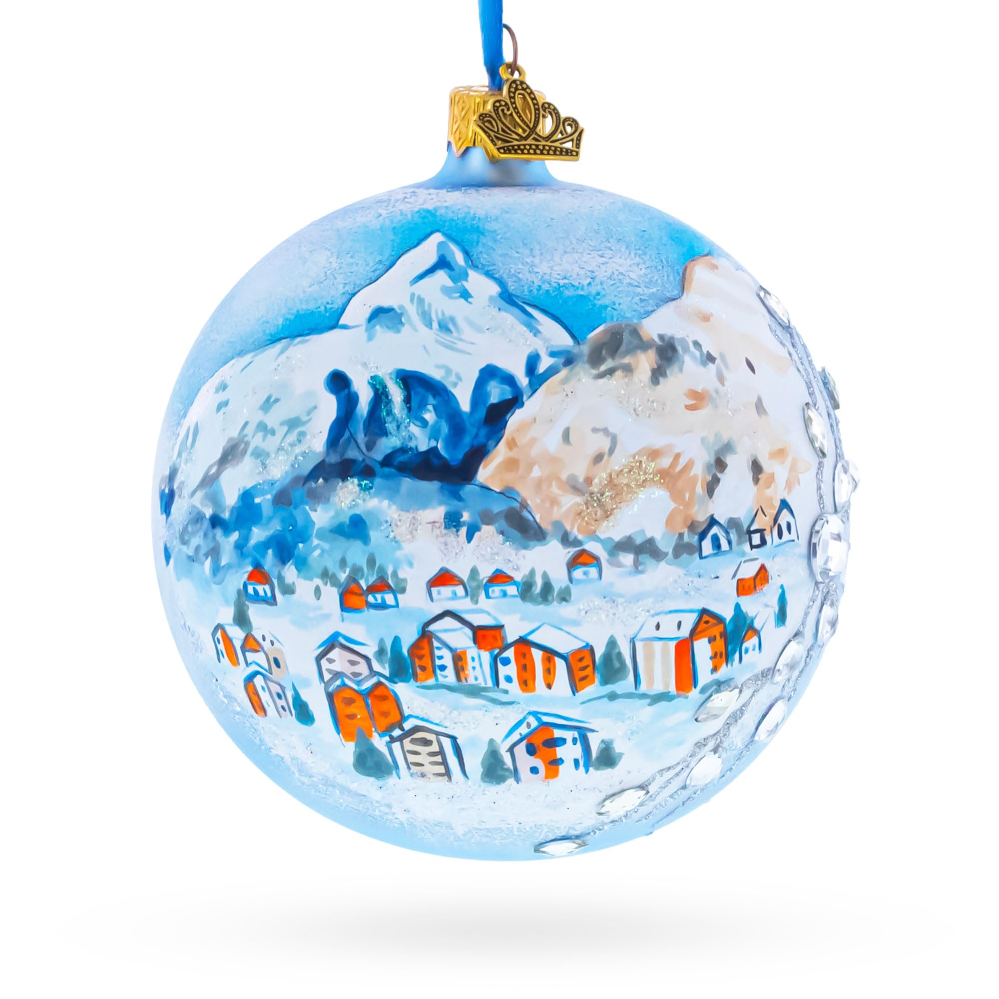 Boule de verre de Noël Cervin Zermatt 10 cm en verre soufflé haut de gamme