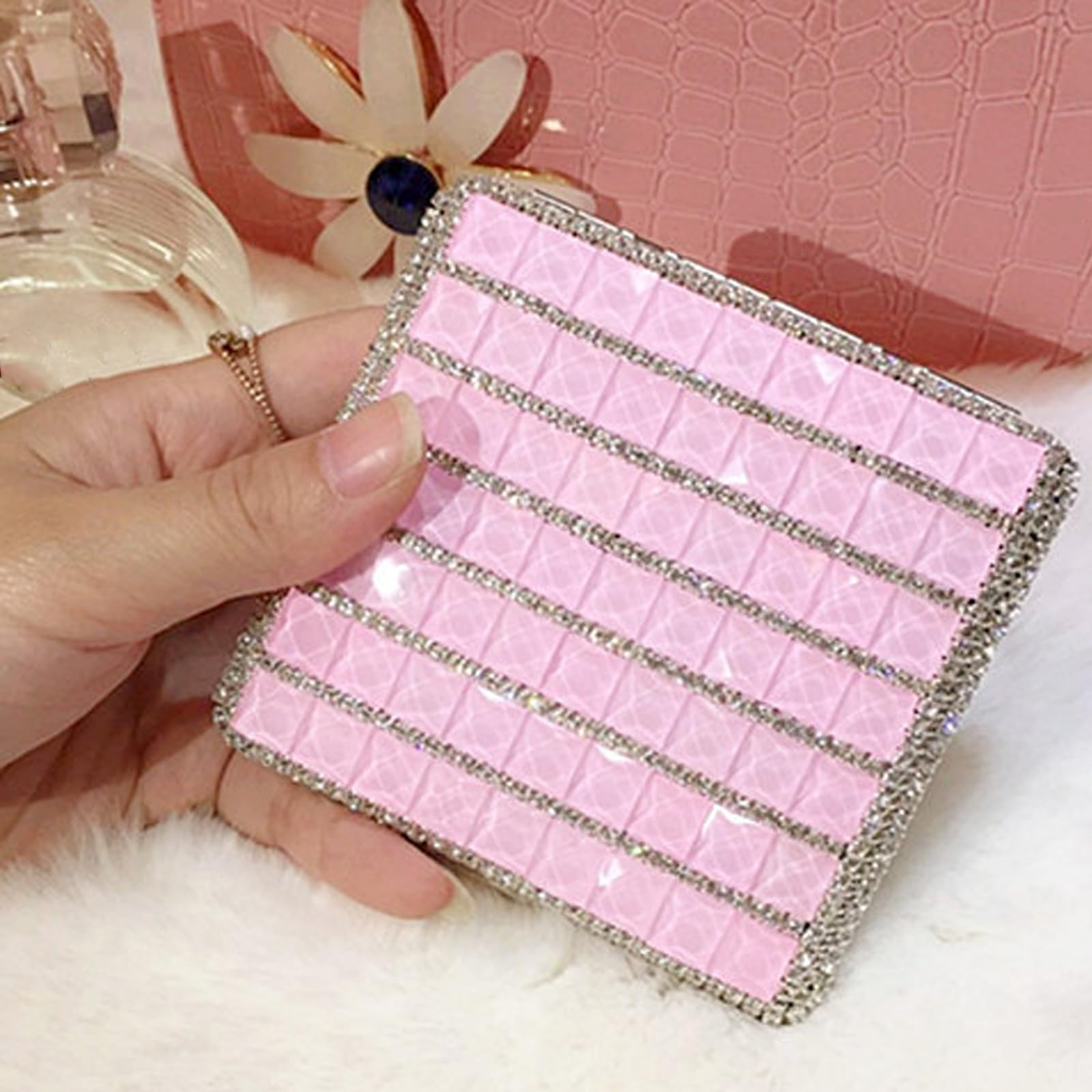 Damen Zigarettenetui Mit Feuerzeug - Rosa Glitzer Design Mit Diamanten