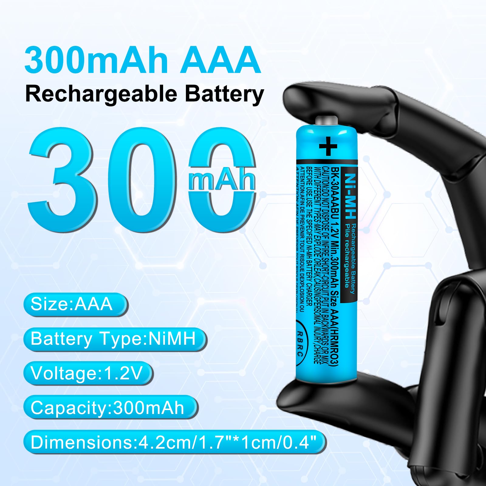 EOCIK 6 Pack BK-30AAABU NI-MH AAA Rechargeable Batteries 300mah Battery 1.2V for Panasonic Cordless Phones,Remote Controls,Electronics
