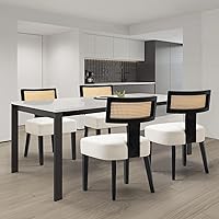 Vista 7 de Juego de 2 sillas de comedor de ratán, sillas de cocina modernas de mediados de siglo con respaldo de caña y marco de madera en acabado negro