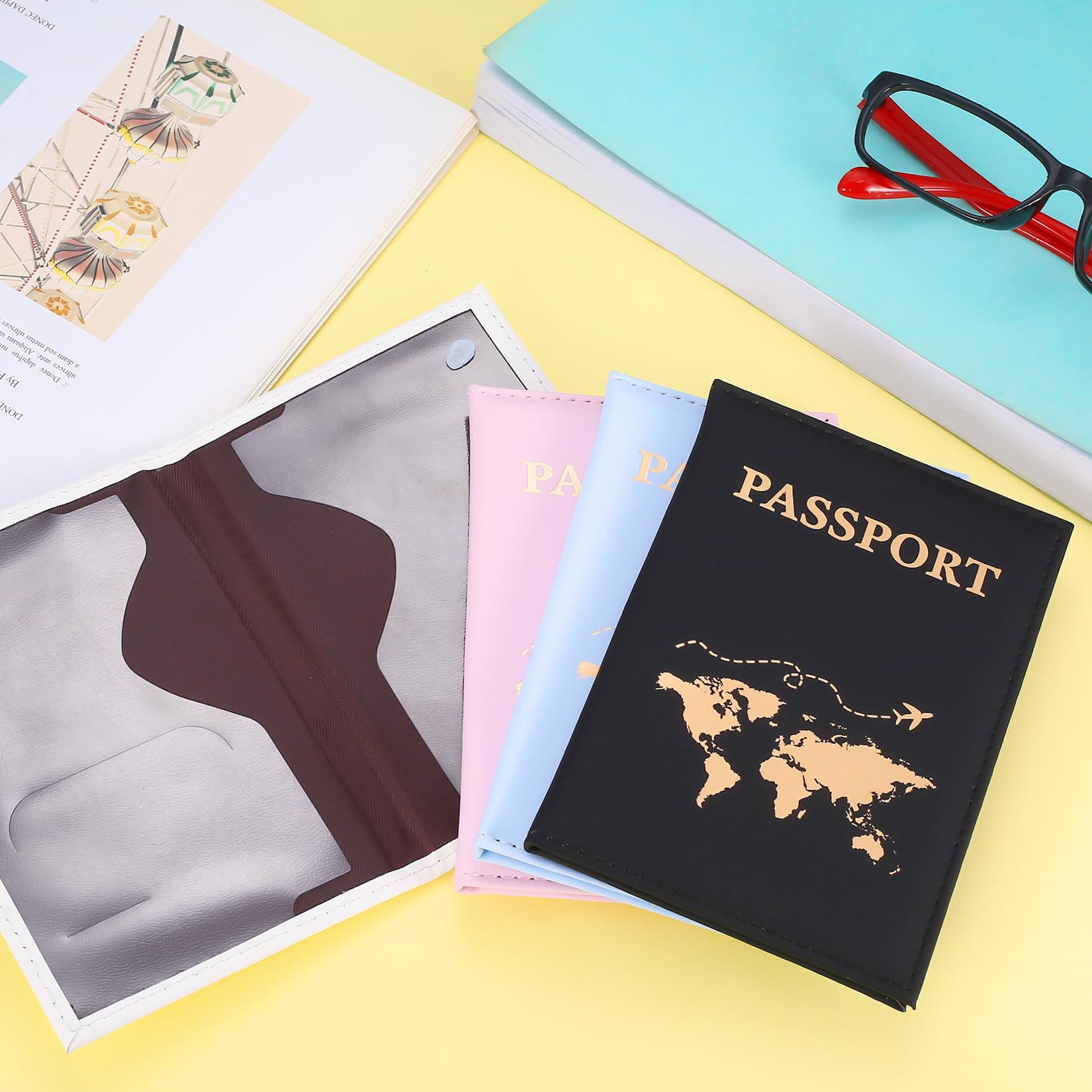 Lot de 4 Étuis pour Passeport - Personnalisé pour Cartes de Crédit, Carte d'Identité et Documents de Voyage
