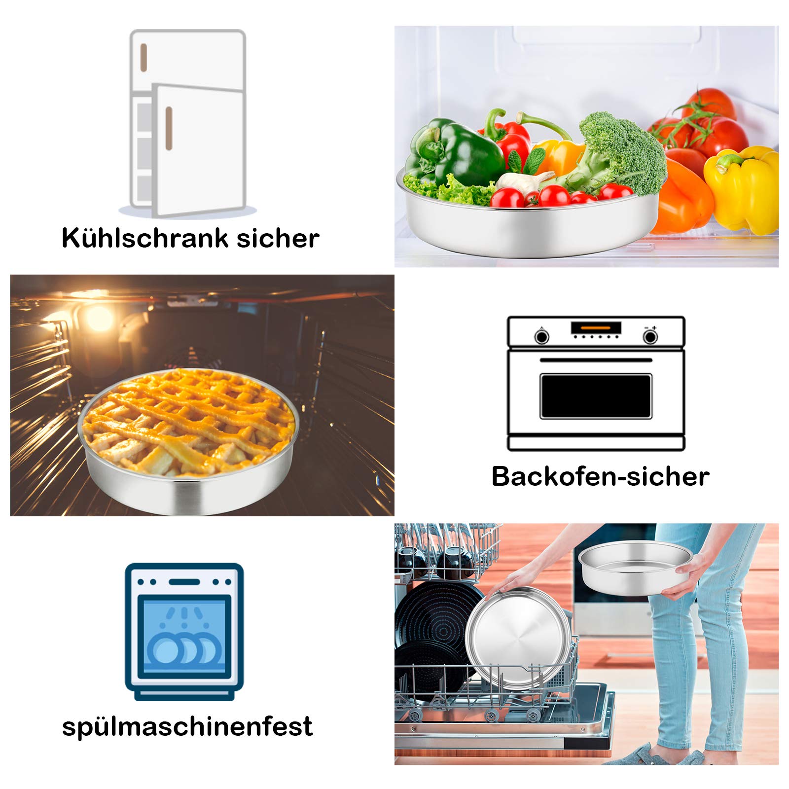 Stampi Da Forno Rotondi Homikit 16cm - Acciaio Inox, 2 Pezzi, Lavabili In Lavastoviglie, Per Torte E Biscotti - Foto 8