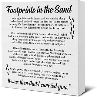Footprints in the Sand Wood Block Sign Christian Religious Decorative Desk Sign Office Home Shelf Tabletop Decor 5 X 5 Inches