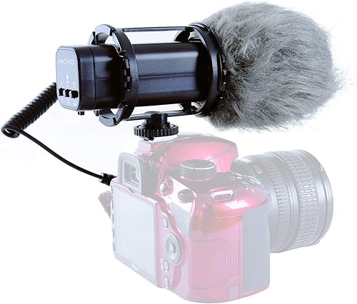 Movo VXR300 XY Micrófono de video de condensador estéreo con atenuación de -10dB, filtro de corte bajo, Deadcat Windsceen y funda, compatible con