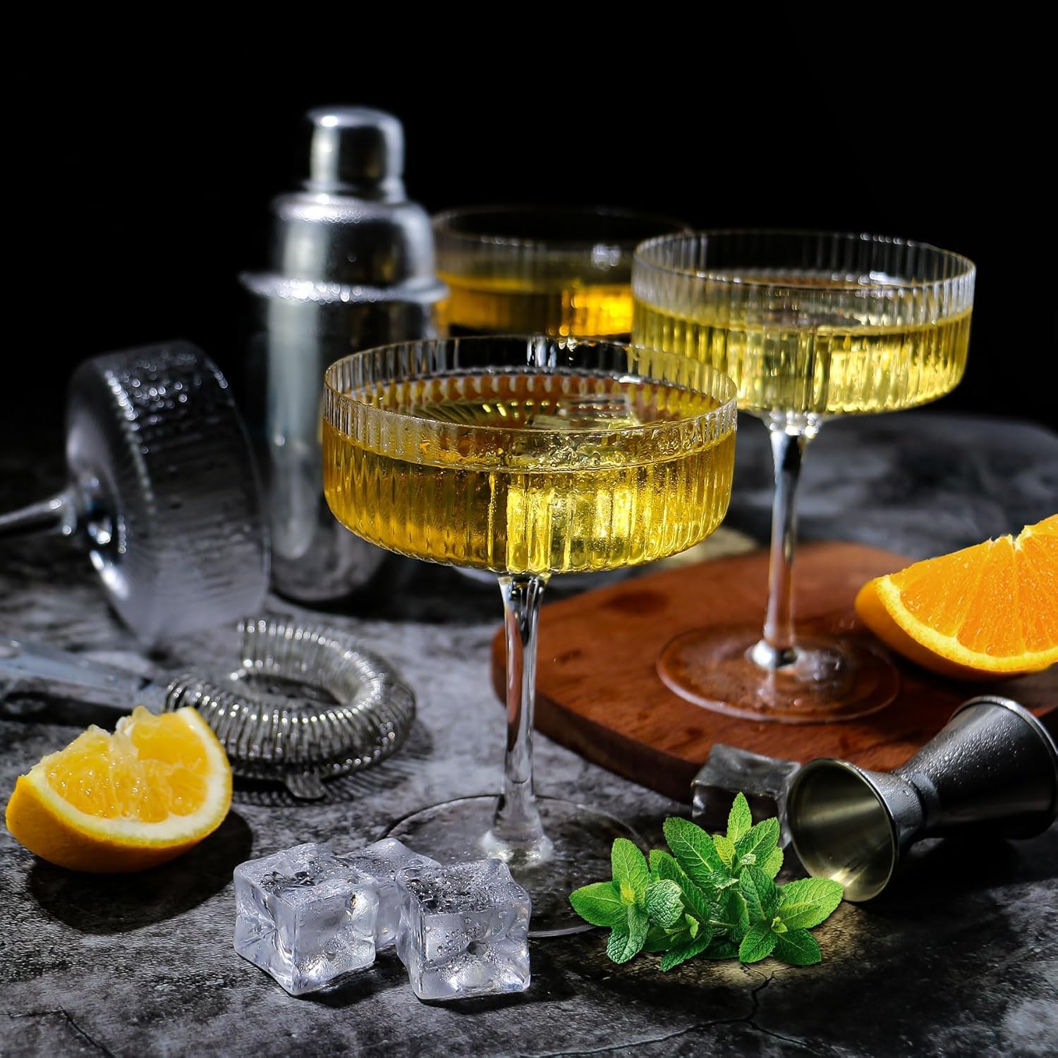 YOUKI Cocktailgläser, Vintage-Coupé-Gläser-Set, Champagner, Cocktail, Martini, Weingläser, langer Stiel, 280 ml, 4 Stück