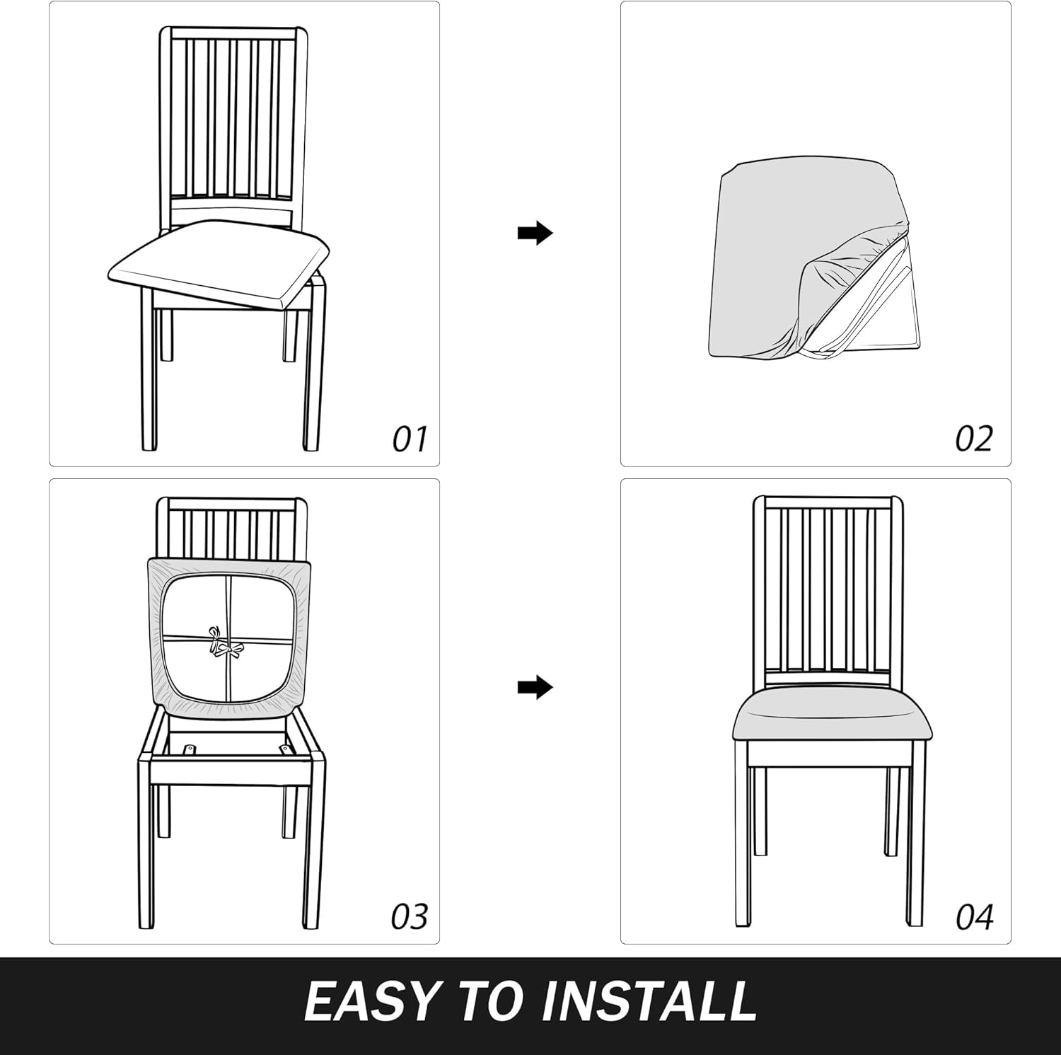 Seat Covers for Dining Room, Soft Velvet Dining Chair Cover with Straps Washable Chair Seat Slipcovers Protector (4, Light Blue)