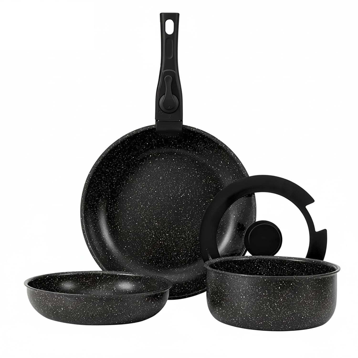 House of Quirk Maifan Stone Nonstick Cookware Set 5-Piece | Detachable Handle Pots & Pans | Stackable, Induction & Oven Safe Kitchen Set (Granite Black) House of Quirk Maifan Stone Nonstick Cookware Set 5-Piece | Detachable Handle Pots & Pans | Stackable, Induction & Oven Safe Kitchen Set (Granite Black)