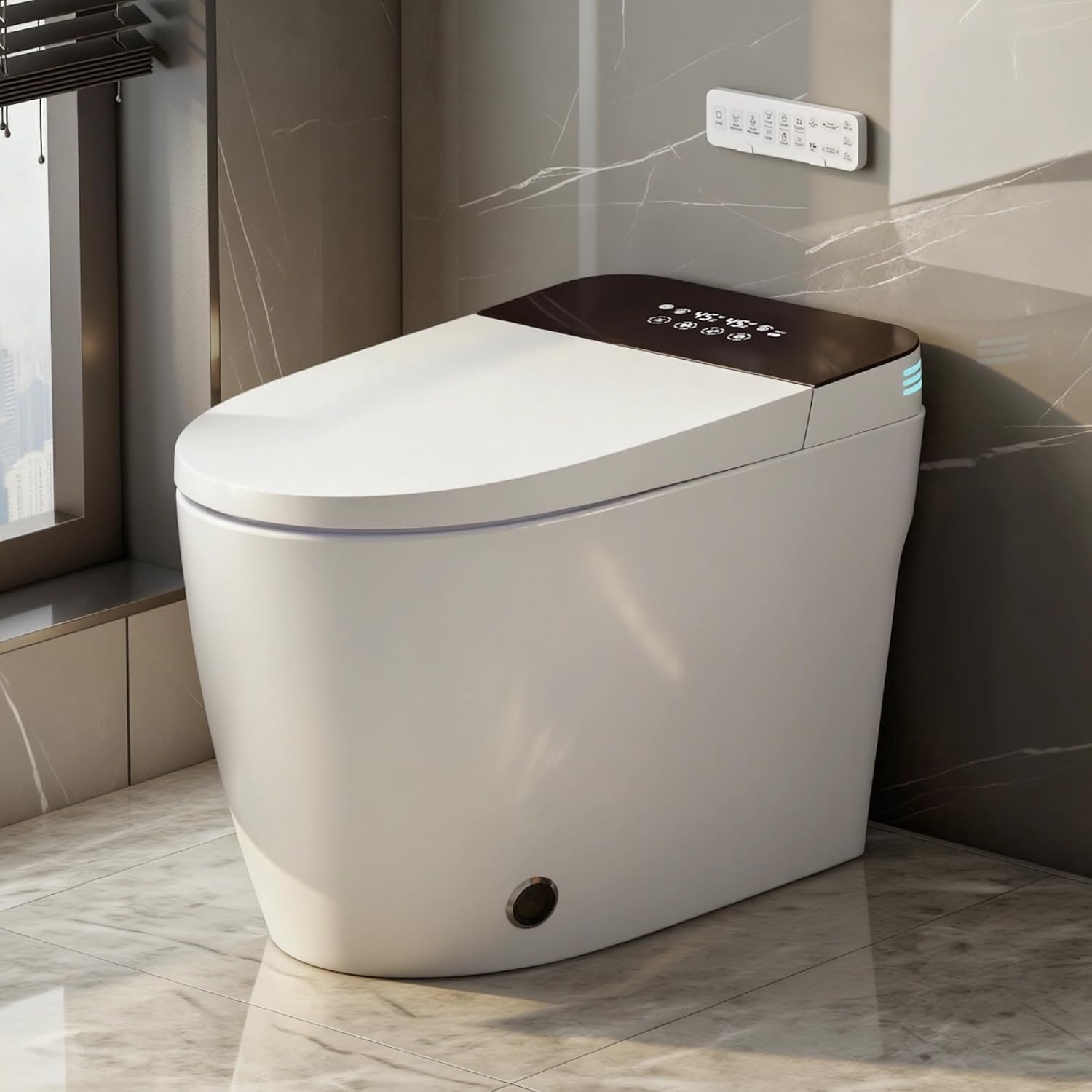 Smart Toilet with Auto Open/Close, Bidet Function, Heated Seat & Dryer, One Piece Elongated Modern, Heated Seat, Night Light,Tankless Toilets for Bathrooms