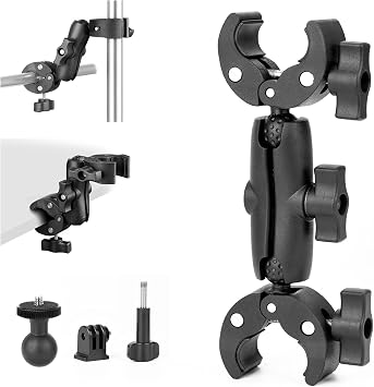 BRDRC Double Clamp Mount Umbrella Holder Camera Pole Bracket for Stroller Wheelchair Monitor Magic Socket Arm Desk Photo Studio Light Stand Photography Reflector Flag Cross Bar Accessories