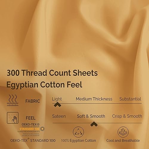 Miniatura 3 de Superior Juego de sábanas de algodón egipcio de 300 hilos, 2 sábanas bajeras elásticas de bolsillo profundo, 1 sábana encimera y 2 fundas de