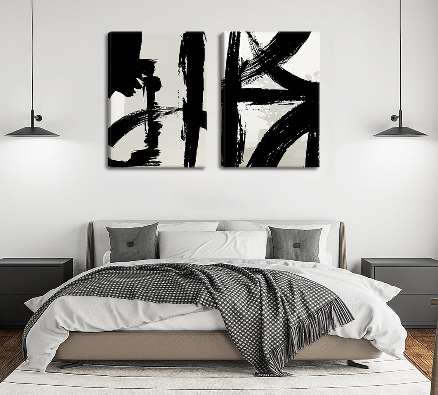 Black and White Brush Stroke Canvas Wall Art Modern Abstract Minimalist Ink Line Painting Picture Mid Century Geometric Prints Poster Retro Graffiti Artwork for Office Home Decor 16x24in