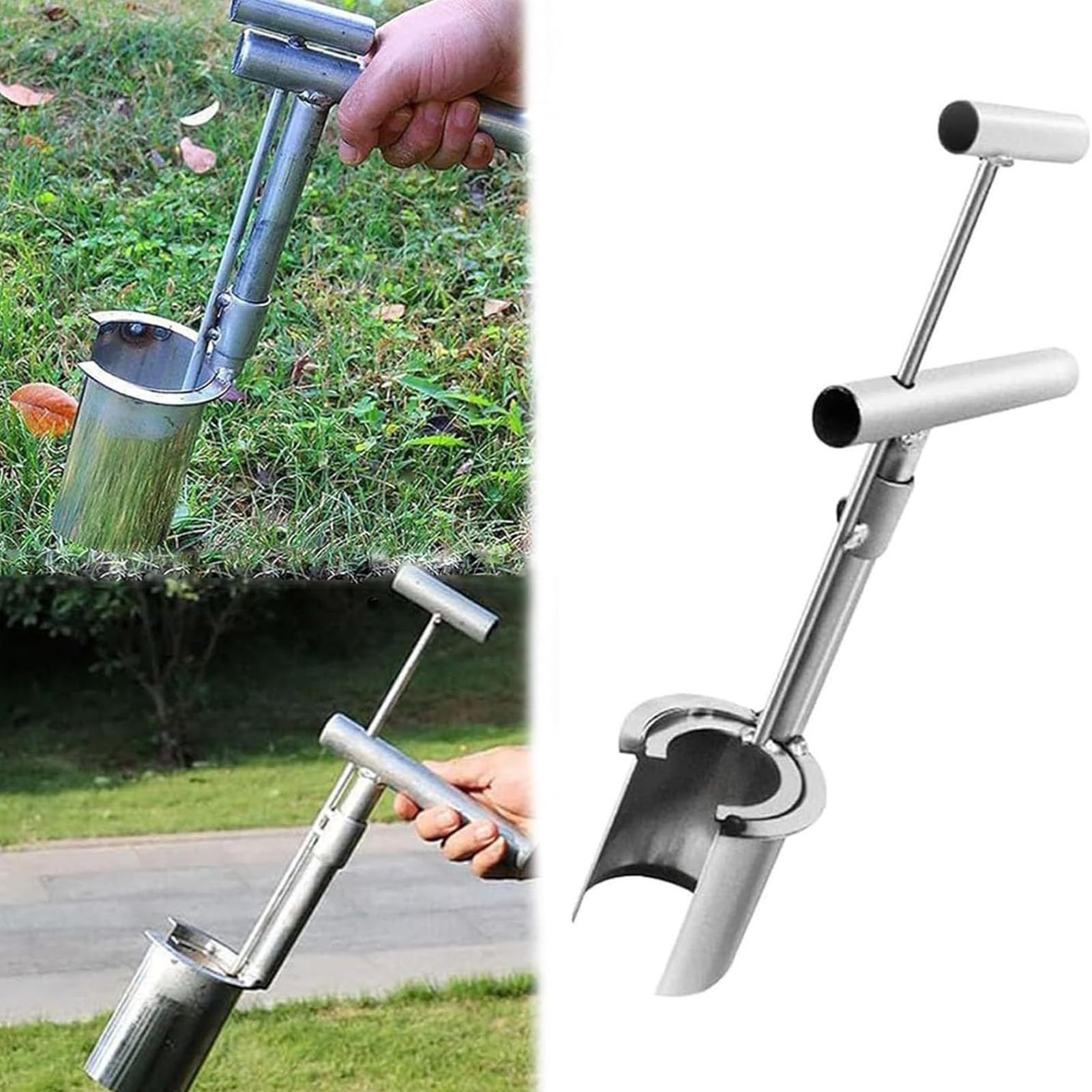 Outil de transplantation portable en acier inoxydable avec long manche, convient pour pelouse et jardin