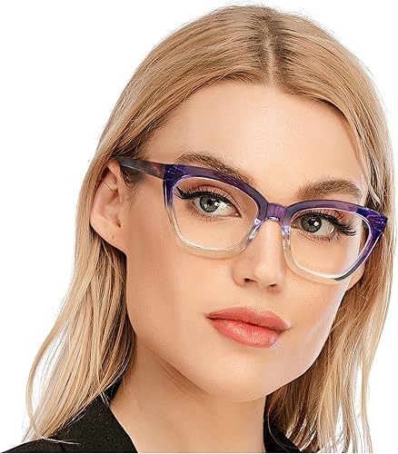 AQWANO Gafas de lectura de ojo de gato de gran tamaño para mujer, bloqueo de luz azul, filtro de rayos UVdeslumbramiento, lectores de computadora de