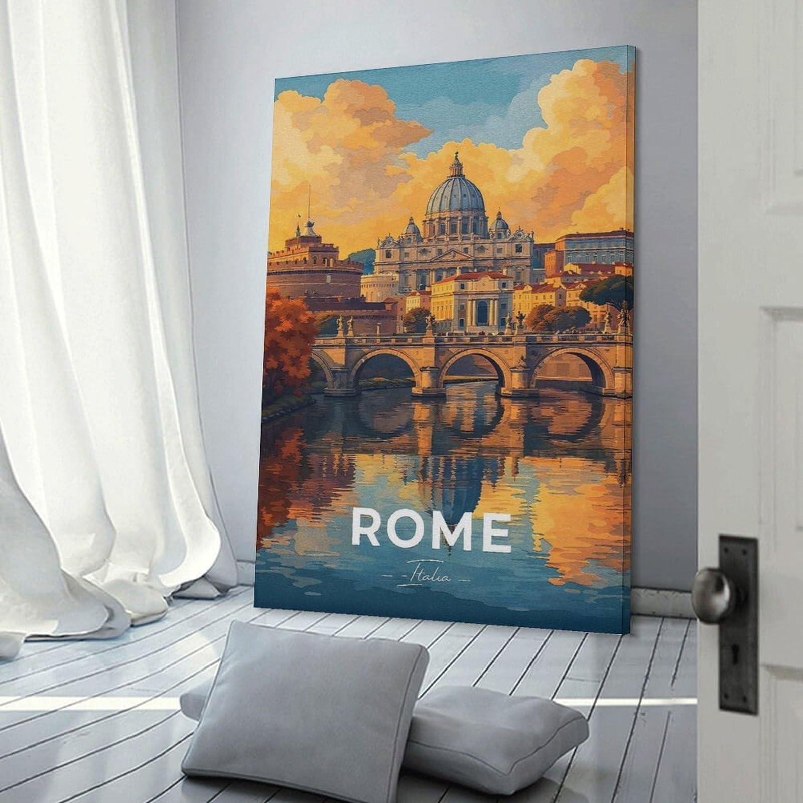 Junmoney Rome Cityscape with St. Peters Basilica Decorative Wall Artwork, 24x36inch(60x90cm), for Work Areas, Reading Rooms Or Studios, Wall Art That Adds Style to Work Areas