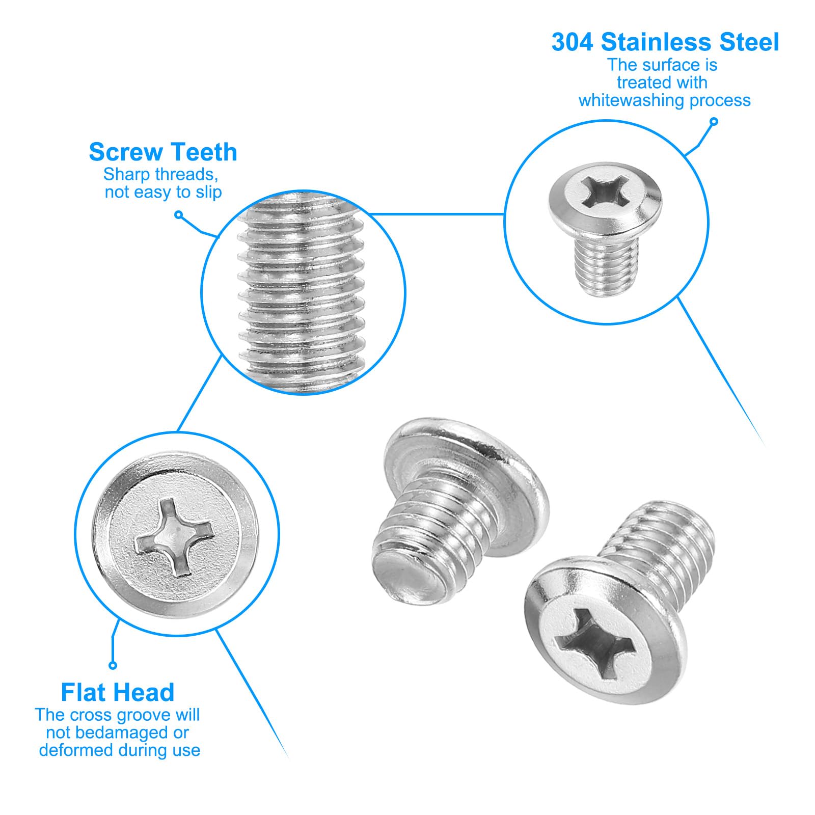 PATIKIL Flat Round Head Phillips Screws, 8 Pack M8-1.25 x 10mm Binding Screws 304 Stainless Steel 18-8 Full Thread - Image 3