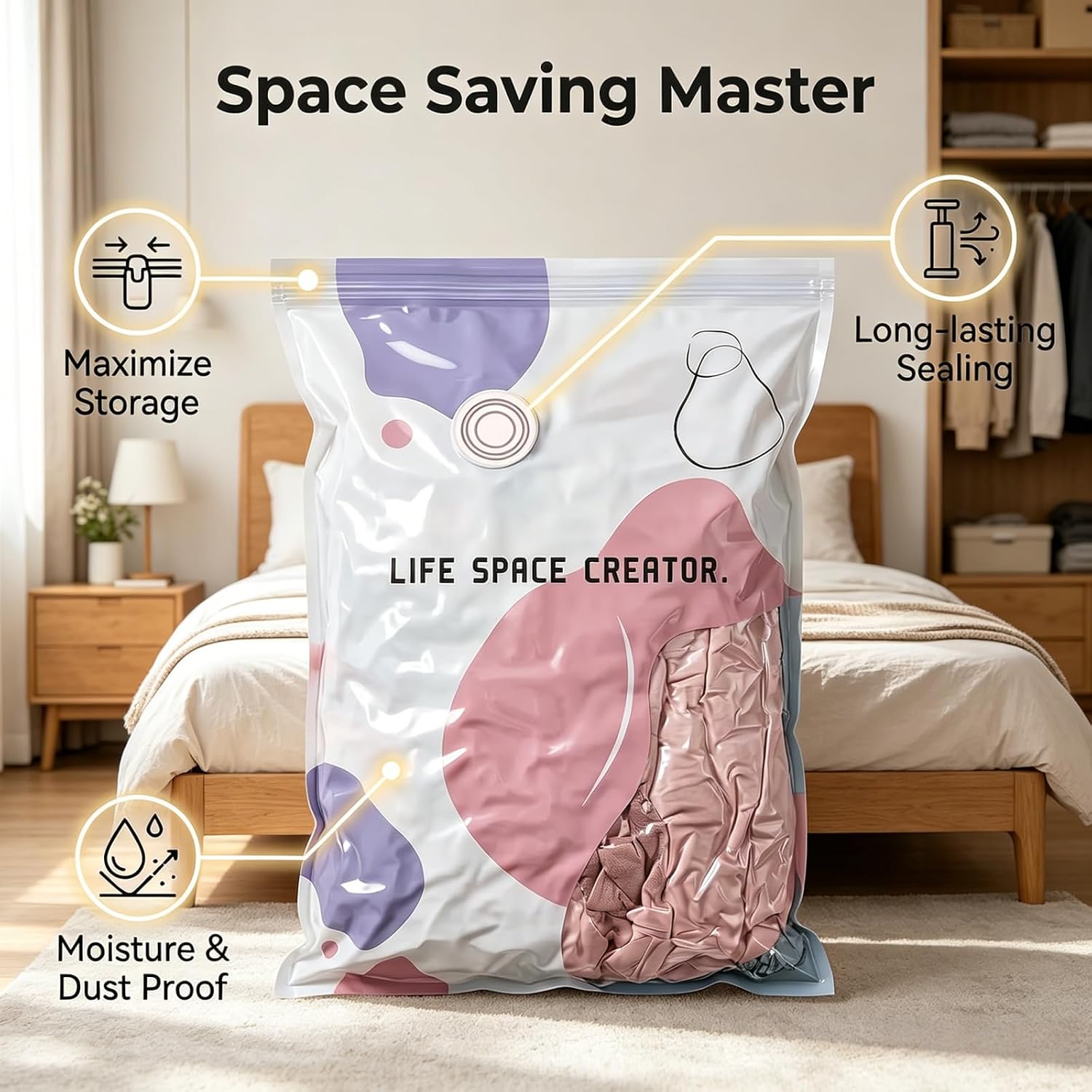 3pcs No-Pump Vacuum Storage Bags, 2026 New Cube Compression Space Saver Bags, Upgrade Large Storage Compression Bags No-Pump 3D Vacuum Storage Bags for Clothes, Comforters, Blankets