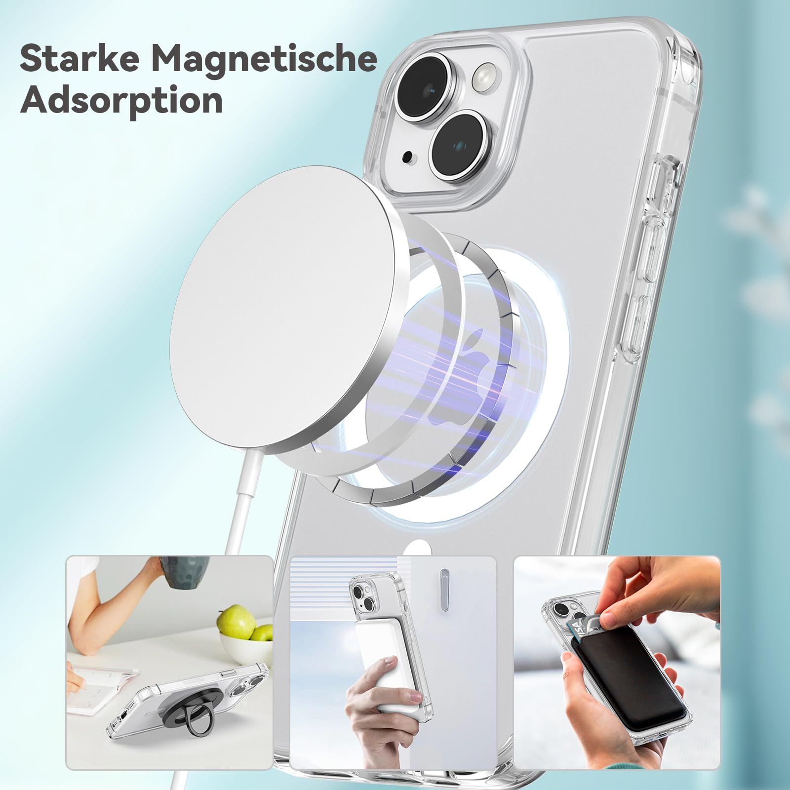 Natiiozie Magnetica Cover per iPhone 13/iPhone 14 Compatibile con MagSafe Custodia Traslucida Opaca Posteriore, Antiurto Anti-impronta Resistente ai Graffi Protettiva Case Trasparente