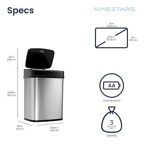 Miniatura 7 de Ninestars DZT-12-5 - Bote de basura automático, para dormitorio o baño, se abre sin tocarlo, con sensor de movimiento infrarrojo