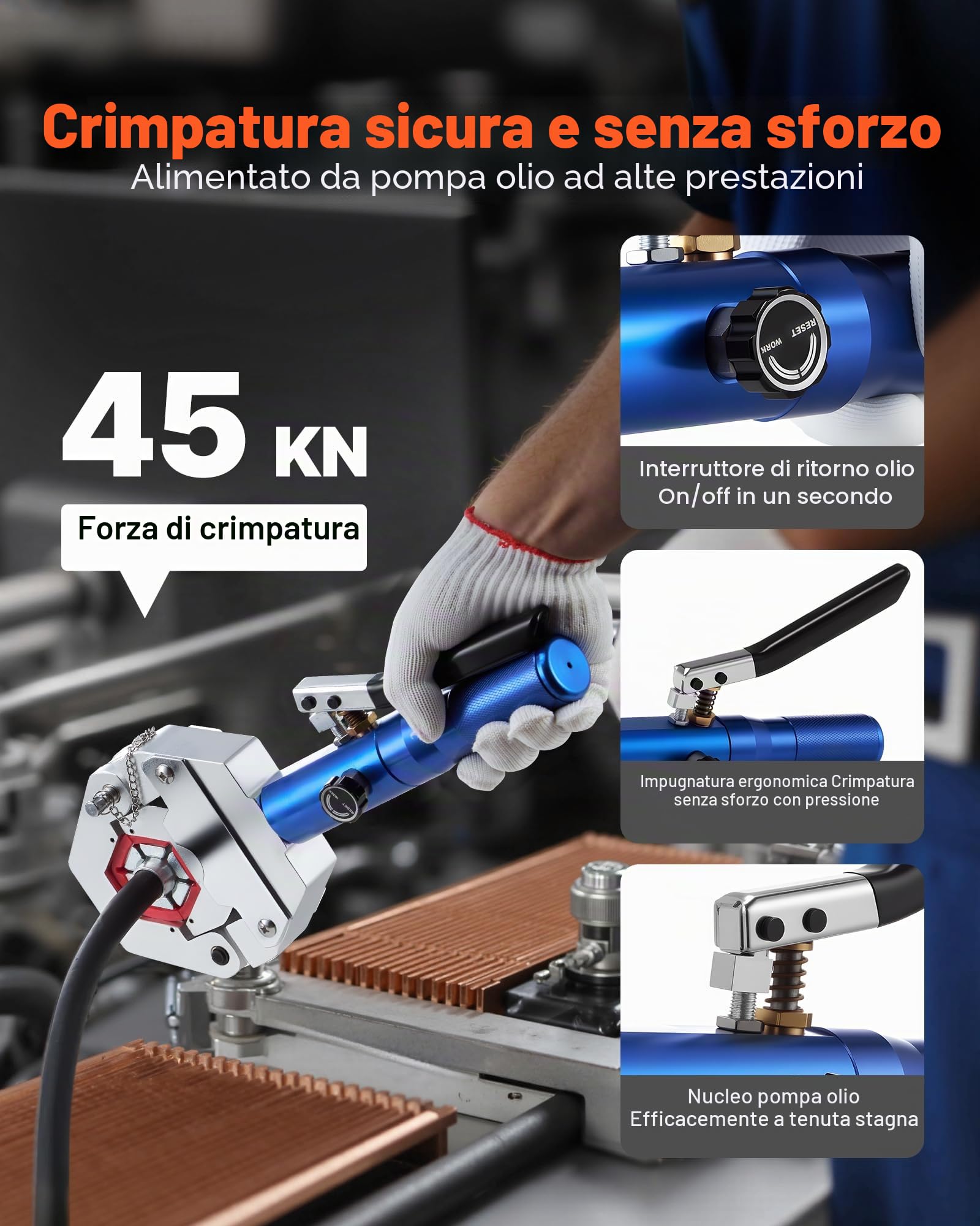 VEVOR Pinza Idraulica per Crimpatura per Tubi Idraulici AC Hydra-Krimp con 7 Matrici a Scatto, Utensile Manuale per Riparazioni di Automobili e Aria Condizionata, con Custodia per il Trasporto