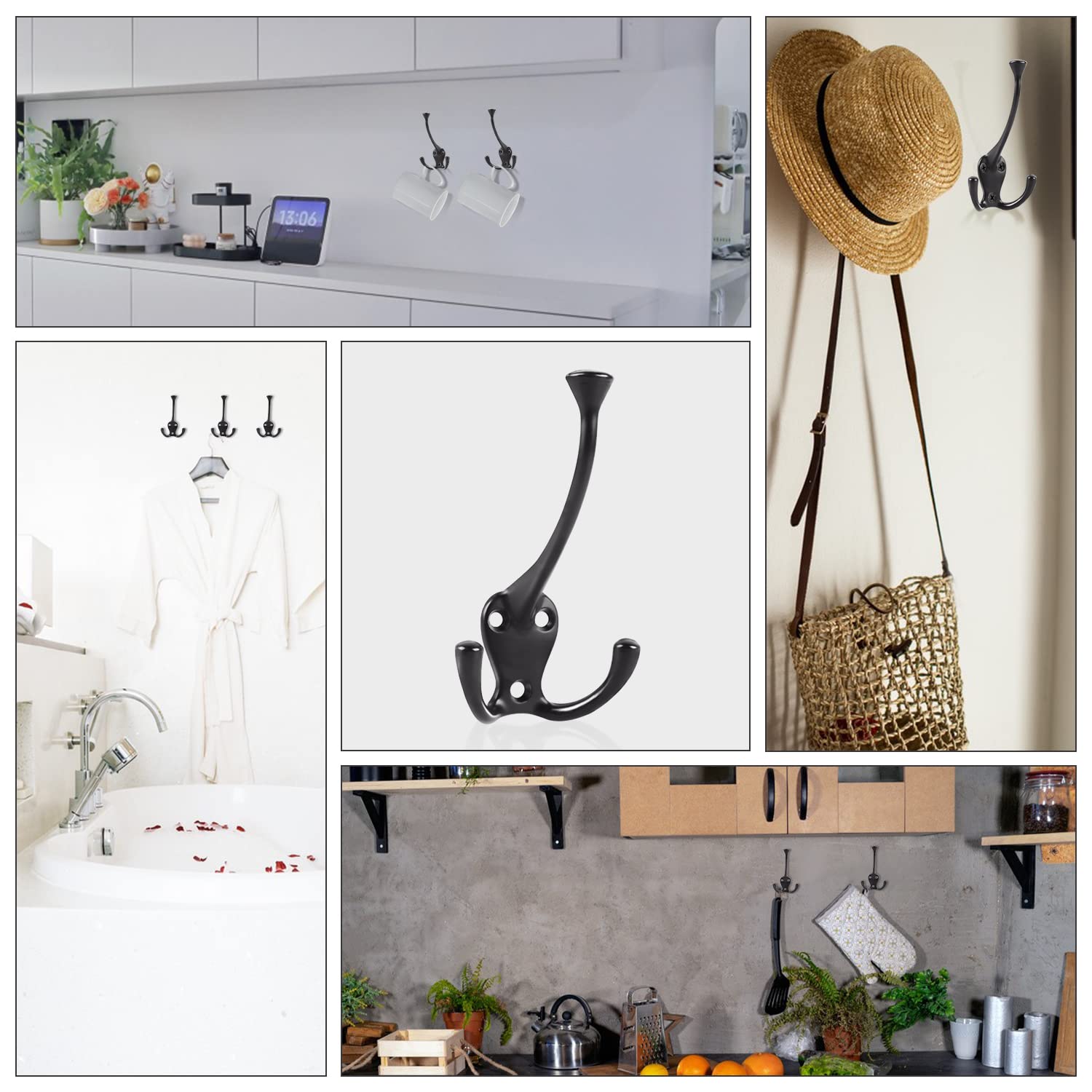 Porte Manteau Mural Poulpe Vintage En Fonte - Patère Rustique Brun Foncé