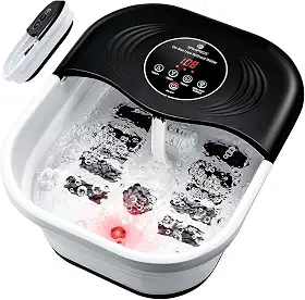 Spa Para Os Pés Dobrável Com Controle De Calor, Bolhas, Luz Vermelha E Temperatura - Massageador Banho 8 Rolos Shiatsu, Temporizador Pedra-Pomes, Banheira Imersão Portátil Relaxamento Alív