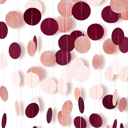 XIANMU Decoraciones de fiesta de color oro rosa, burdeos y rojo, paquete de 4 unidades de 40 pies, guirnalda de papel colgante de papel para mujeres