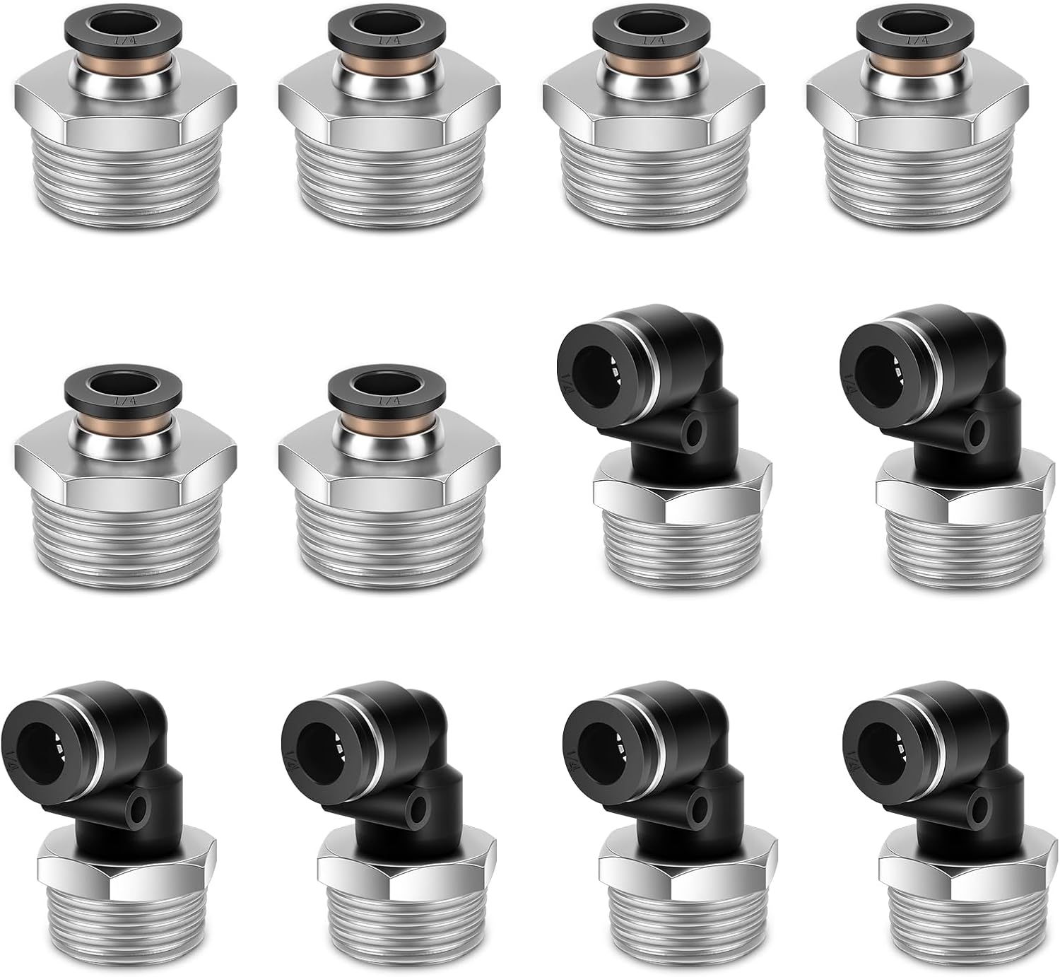 CNAODUN 12 Pcs Push to Connect Fittings 1/2 Inch Tube OD x 1/2 Inch NPT Thread Pneumatic Male Straight and Elbow Quick Connect Air line fittings