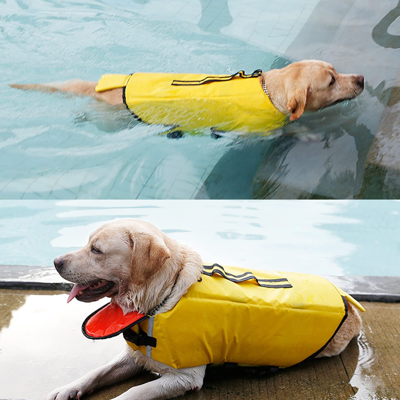 Gilet De Sauvetage Pour Chien, Réfléchissantes Ajustable Gilet De Sauvetage Chien Pratique Et Durable,Gilet De Flottaison Animaux Gilet Natation Avec Poignée Pet Life Jacket,Jaune,XL